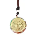 Detailed macro view of a Tree of Life pendant with seven chakra natural stones in resin - Classic Tree of Life Pendant Style (3-14)