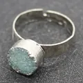 Adjustable silver ring featuring a round 10mm teal green druzy stone and frosted finish - Silver Lake Green Druzy Style (K)