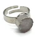 Adjustable silver ring featuring a 10mm round white natural crystal stone variant - Silver White Crystal Style (P)