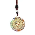 Detaillierte Nahaufnahme von Orgonit-Anhänger mit Om-Symbol und bunten Natursteinen - Mandala Om Muster Stil (3-3)
