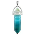 Natural agate hexagonal crystal pendant with teal green gradient and silver clasp - Green Agate Pendant Only (Without Chain)