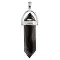Natural black agate hexagonal crystal pendant with silver metal bail on white background - Pendant Only (Without Chain) - Black Onyx