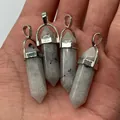 Natural grey agate hexagonal crystal pendants with silver bail shown in hand - Labradorite Pendant (Without Chain)