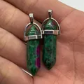 Set of two hexagonal ruby in zoisite crystal pendants with silver-tone metal clasps - Ruby in Zoisite Pendant Only (Without Chain)
