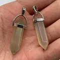 Natural hexagonal agate crystal point pendants in milky white and pale yellow stones - Grey Agate Pendant Only (Without Chain)
