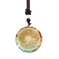Round orgone energy pendant with colorful natural stones and gold geometric mesh - Golden Geometric Hollow Style (3-6)