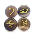 Set de 4 piedras de ágata marrón con símbolos de arcángeles grabados en oro sobre blanco - 25mm Thick 5mm / Ágata Gris