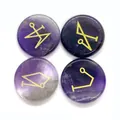 Piedras de amatista Reiki grabadas a mano con cuatro símbolos de arcángel dorados - 25mm Thick 5mm / Amatista