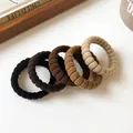 Set of 5 high-elastic ribbed hair ties in earthy tones for daily ponytail styling - Random Mixed