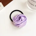 Elegant purple satin rose hair tie with high-elasticity black rubber band for women - Purple
