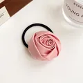 Pink fabric rose hair scrunchie with high elasticity black tie for elegant hairstyles - Korean Pink