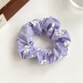 Light purple daisy print fabric scrunchie with high elasticity for ponytails - Purple