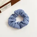 Chic foggy blue scrunchie with soft pleated cotton linen texture for ponytail styles - Royal Blue