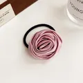 Pink satin rose flower hair scrunchie with high elasticity black rubber band - Purple Pink