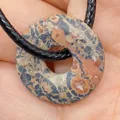 Natural snowflake jasper donut pendant necklace with blue and orange mineral textures - Picture Jasper (No.17)