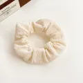 Creamy white oversized fabric scrunchie with pleated texture for college style hair styling - Beige