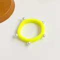 Chouchou élastique jaune fluorescent avec cinq perles nacrées en maille douce et souple - Jaune Néon