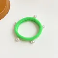 Élastique à cheveux sans couture vert fluo orné de cinq perles blanches synthétiques - Vert Fluorescent