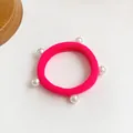 Élastique à cheveux rose vif haute élasticité orné de cinq perles blanches - Rose rouge