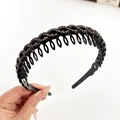 Serre-tête noir ondulé antidérapant avec dents et strass marron pour femmes - Gris