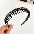 Serre-tête antidérapant avec strass dorés et peigne noir pour le coiffage des cheveux - Bleu foncé
