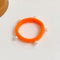 Élastique à cheveux orange néon avec perles blanches pour coiffure queue de cheval - Rouge Orangé