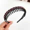 Serre-tête ondulé antidérapant avec dents et strass roses pour coiffure femme - Rose
