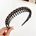 Serre-tête ondulé noir antidérapant avec doubles rangées de strass colorés et dents - Coloré