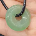 Natural light green jade donut pendant with adjustable black braided cord necklace - Green Aventurine