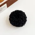 Elastic black fuzzy plush hair scrunchie with soft boucle texture for high ponytails - Black