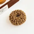 Thick teddy plush elastic scrunchie in deep brown for high ponytail and bun hairstyles - Turmeric