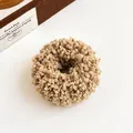 Thick khaki sherpa plush hair scrunchie with soft fleece texture for women - Light Coffee