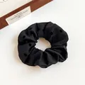 Elegant French style black polka dot scrunchie with soft fabric texture for ponytail - Black Polka Dot