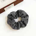 Dark grey scrunchie with black velvet heart patterns and high elasticity fabric - Grey Heart