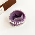 Elegant purple fabric scrunchie with white imitation pearls and elastic band - Purple
