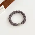 Élastique à cheveux tressé épais gris foncé avec perle d'accentuation polie - Gris