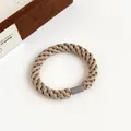 Thick braided light coffee high elasticity hair tie with grey plastic connection buckle - Khaki