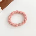 Élastique à cheveux torsadé rose avec boucle en résine assortie pour coiffure femme - Rose
