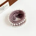 Elegant purple elastic hair scrunchie with double row white pearls for high buns - Grey Purple