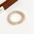 Beige braided elastic hair tie with durable matte clasp on minimalist background - Beige