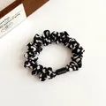 Elastic leopard print scrunchie with black and white animal pattern fabric and small clip - Black and White Leopard Print