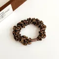 Leopard print scrunchie with silk texture and brown resin buckle for women hair - Coffee Leopard