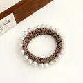 Leopard print scrunchie with white pearls for elegant high ponytail hairstyles - Small Leopard Print