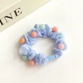 Lichtblauwe geplooide haarelastiek met pastelkleurige kralen en hoge elasticiteit - Blauw