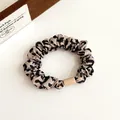 Elastic leopard print hair scrunchie with coffee-colored resin buckle detail - Light Coffee Leopard