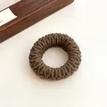 Deep brown thick knitted elastic hair tie with textured ribbed fabric design - Grey Coffee