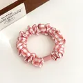 Pink and white checkered fabric scrunchie with pink decorative rectangular buckle - Pink