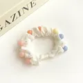 Chouchou en tissu plissé blanc avec perles colorées macaron et haute élasticité - Blanc Cassé
