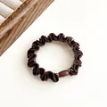 Deep brown scrunchie with white lace edges and smooth oval bead, elegant hair accessory - Dark Brown