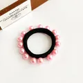 Élastique à cheveux noir haute élasticité orné de perles d'imitation roses brillantes - Rose